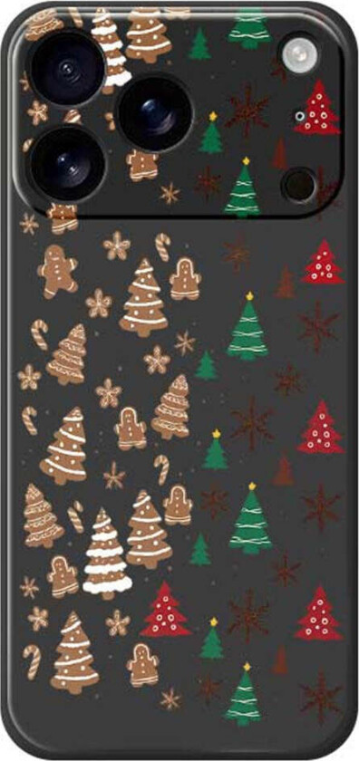 iPhone 17 Pro Jule Deksel - Fleksibel Plast - Pepperkakemenn & Juletrær / Svart