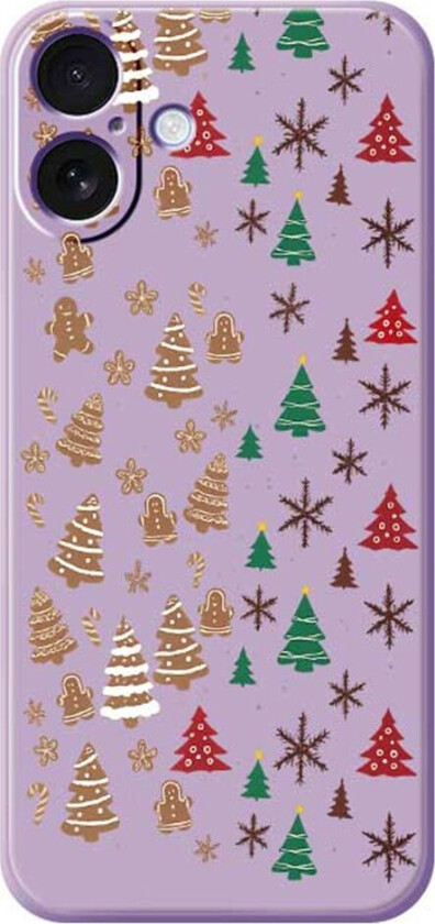 iPhone 17 Jule Deksel - Fleksibel Plast - Pepperkakemenn & Juletrær / Lilla