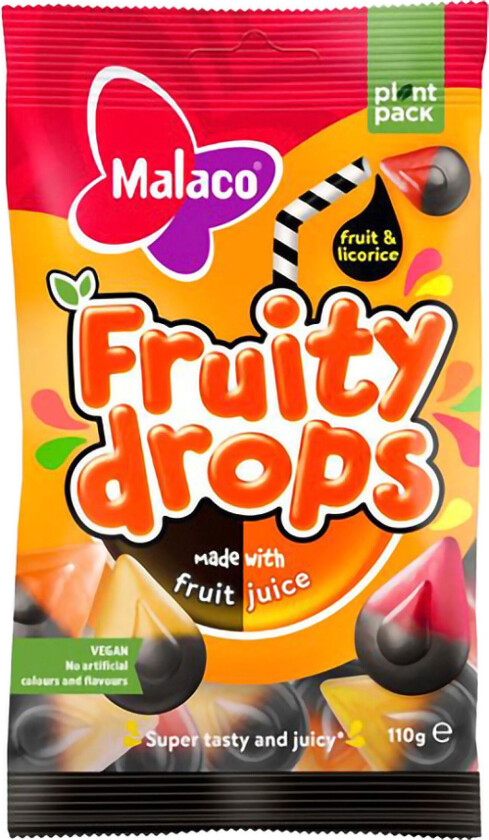 Malaco Fruity Drops Fruit & Licorice - 110 gram
