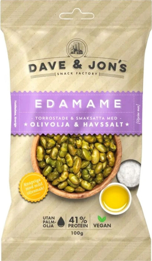 Dave & Jons Ristede Edamame Olivenolje & Havsalt - 100 gram