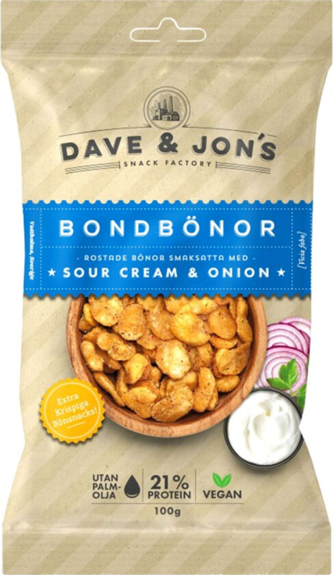 Dave & Jons Ristede Bondebønner Sour Cream & Onion - 100 gram