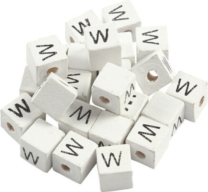 Bokstavperle, W, str. 8x8 mm, hullstr. 3 mm, hvit, 25 stk./ 1 pk.