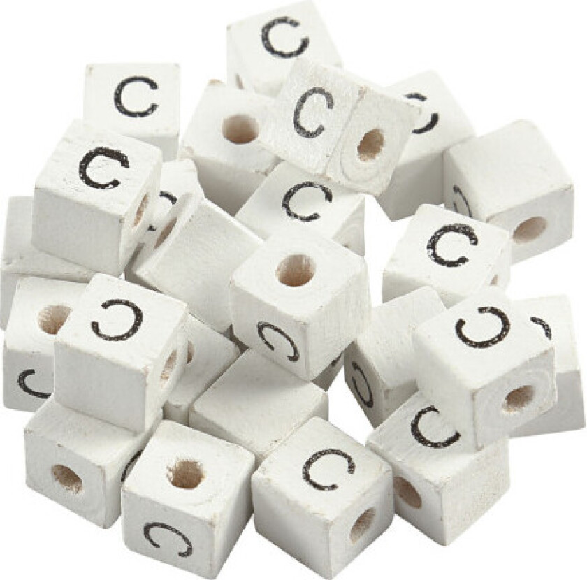 Bokstavperle, C, str. 8x8 mm, hullstr. 3 mm, hvit, 25 stk./ 1 pk.