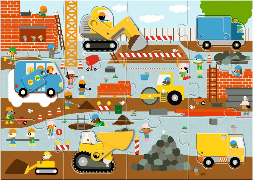 Byggeplasspuslespill - 17 Brikker Multi Multi-Onesize Gul One Size 3 Y+ unisex