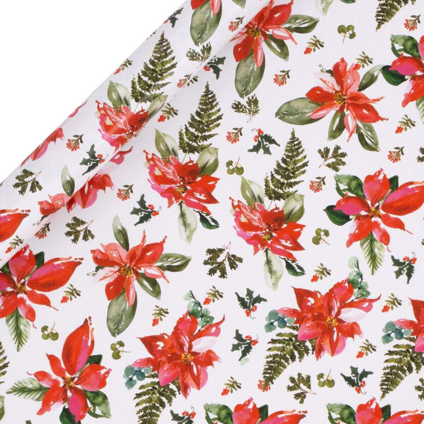 Gavepapir 4m Poinsettia Hvit