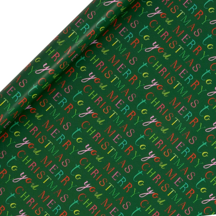 Gavepapir 4m Exquisite Merry Christmas Grønn