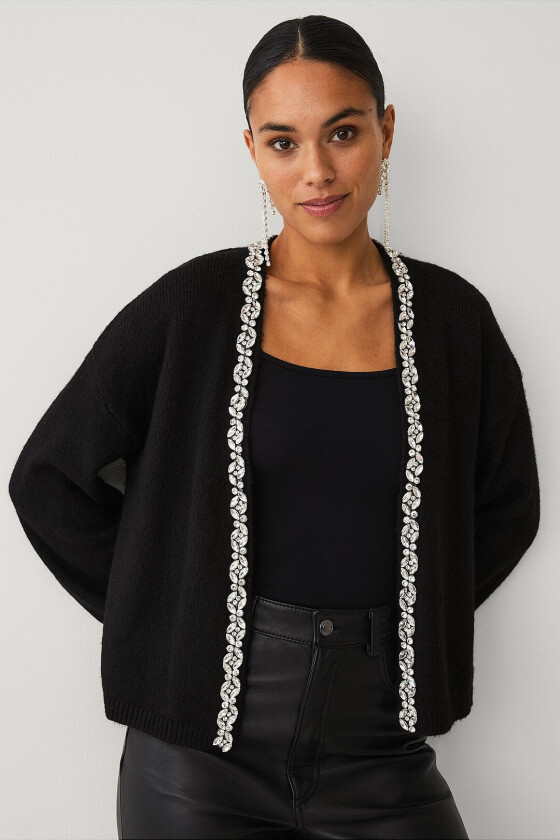 Kardigan med rhinstener - Svart