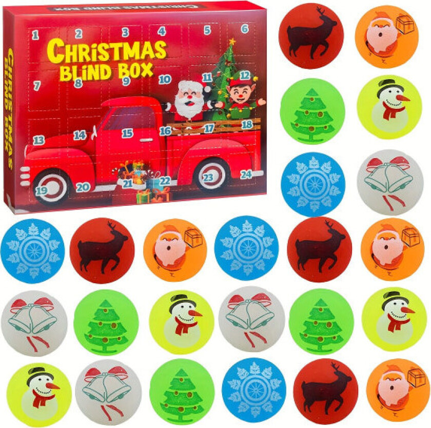 {HH}24 stk., Julekalender, 2023 Christmas Glow sprettballer, Selvlysende sprettballer for barn, gummisprettball Bulk 24 stk.