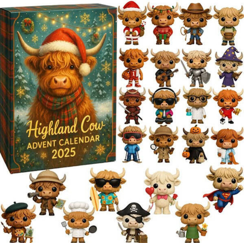 2025 Highland Cattle Nedtellingskalender Blind Box Advent Holiday Blind Box Juletrepynt Akryl Anheng