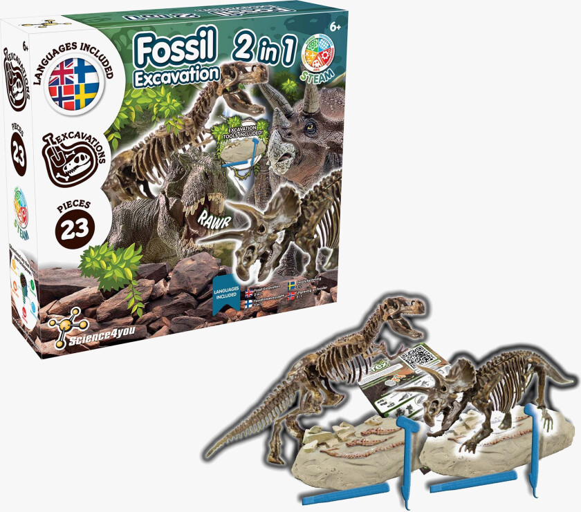 STEAM Fossilsett Dinosaur 2-i-1 - Eksperiment
