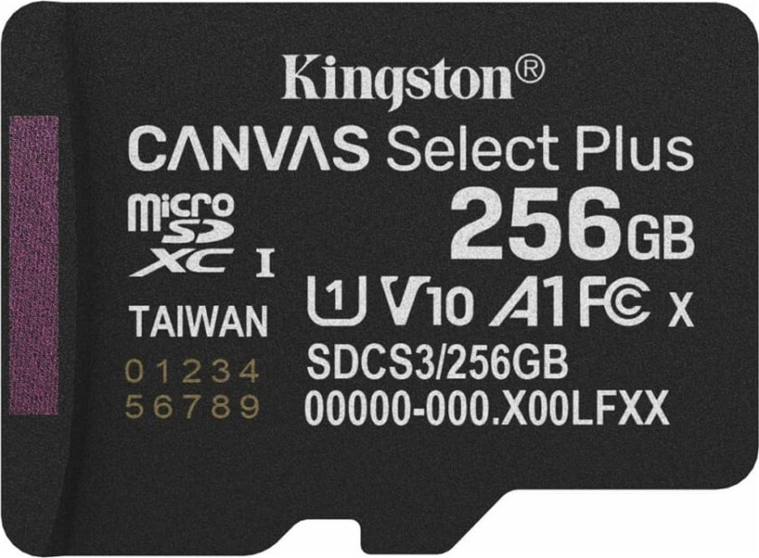 Kingston Canvas Select Plus - Flashminnekort - 256 GB - A1 / Video Class V10 / UHS-I U1 / Class10 - microSDXC UHS-I