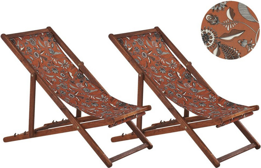 Solstol sett med 2 Anzio - mørkt tre/off-white/rødt blomstermønster