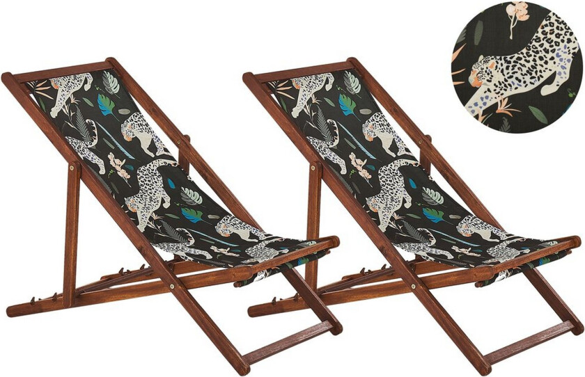 Solstol sett med 2 Anzio - mørkt tre/off-white dyremønster