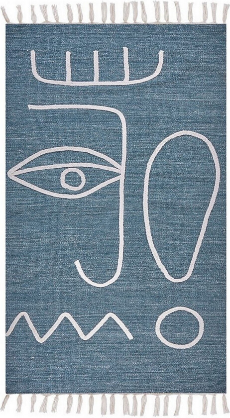 Flatvevd Yavu - Blå, Hvit, 80x150 cm