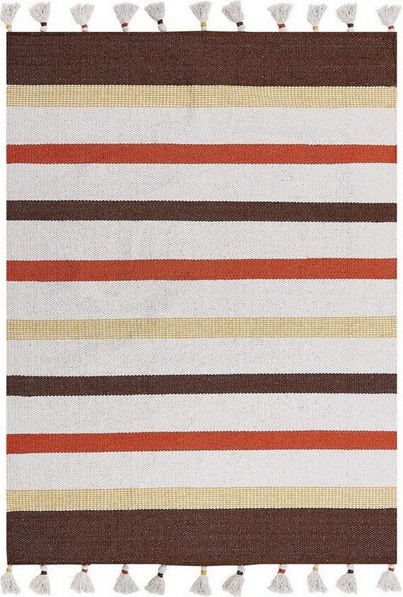 Flatvevd Hisarli - Brun, gul, oransje, beige, 140x200 cm