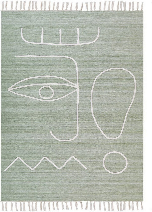 Flatvevd Yavu - Grønn, hvit, 140x200 cm