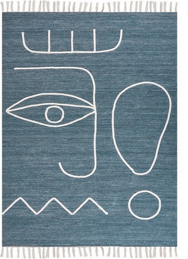 Flatvevd Yavu - Blå, Hvit, 140x200 cm