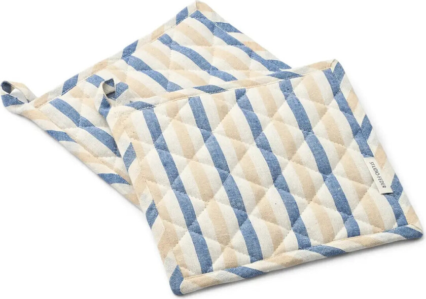 Ada Pot Holder 2-Pack - Cot/Lin Home Textiles Kitchen Textiles Oven Mitts & Gloves Blue STUDIO FEDER