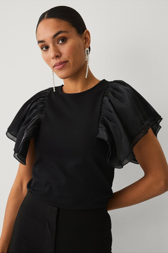 Topp med volanger - Svart
