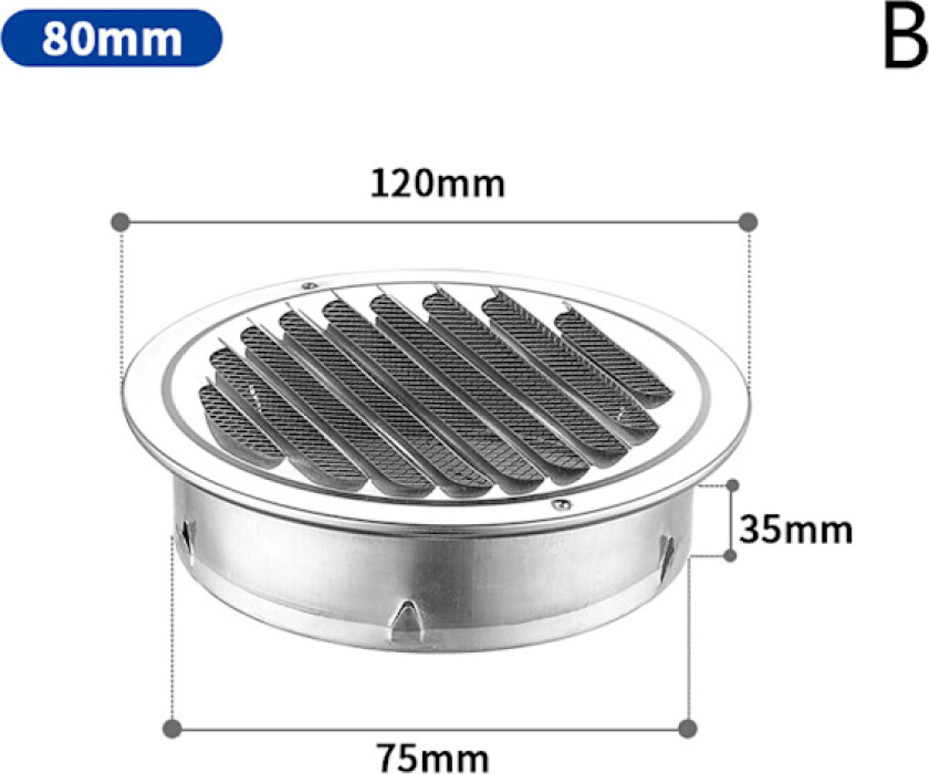 Ny 75MM 201 Rustfritt Stål Veggventilasjon Grille Eksteriør Rund