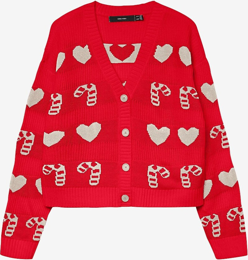 Kardigan vmCandyhearts LS V-neck Xma - Rød
