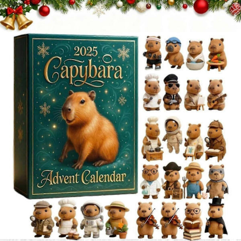 Capybara Adventskalender 2025, 2D Akryl Capybara Ornamenter Juledekor, 24 Dagers Jule Adventsnedtelling Kalender