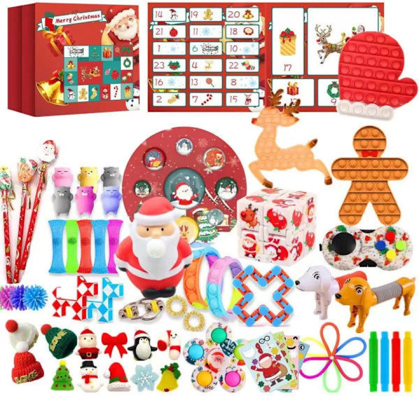 QQ-24-delers Adventskalender med Fidget Toys, Julenisse, DIY Juletrepynt, Julekalenderleker for barn 2023