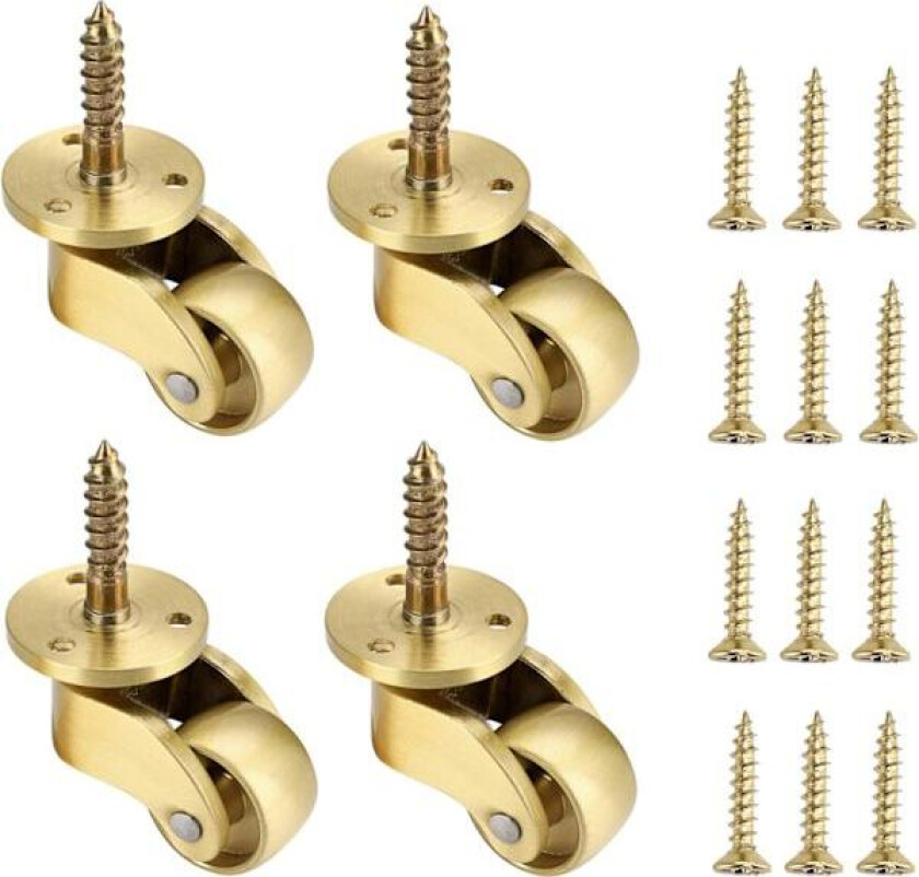 Sett med 4 Universalhjul i Massiv Messing 360° Svingbare Møbelhjul 22mm Møbelhjul