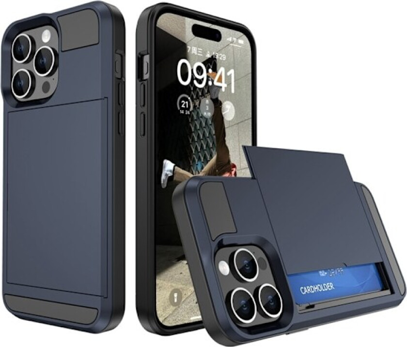 Etui til iPhone 13mini med skyvbart kortspor, marineblå rustning