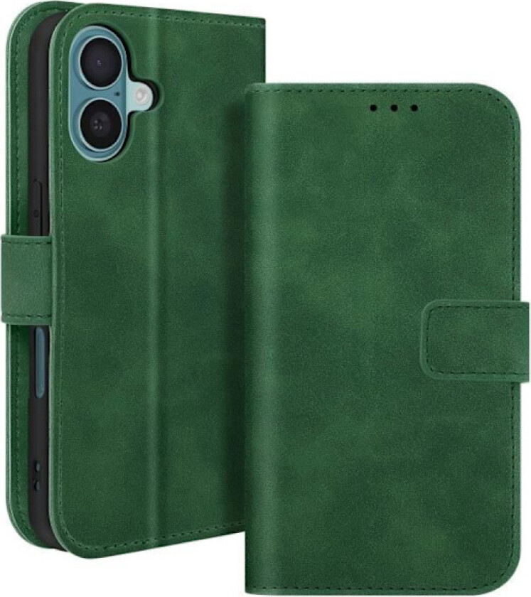 iPhone 16 Deksel Lommebok Flip Video Støtte Grønn
