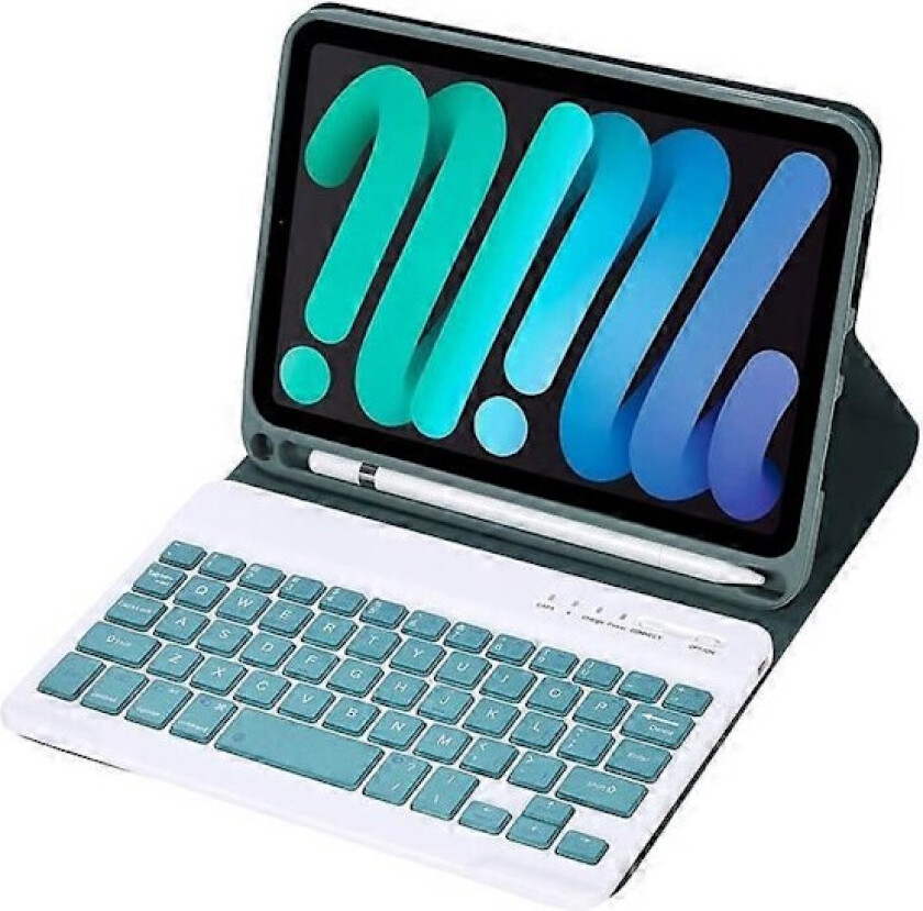 C06B Kompatibel med iPad mini 6 (2021) Anti-ripe Beskyttelsesetui med Bluetooth-tastatur Støtsikkert Stativ Lærdeksel med Pe