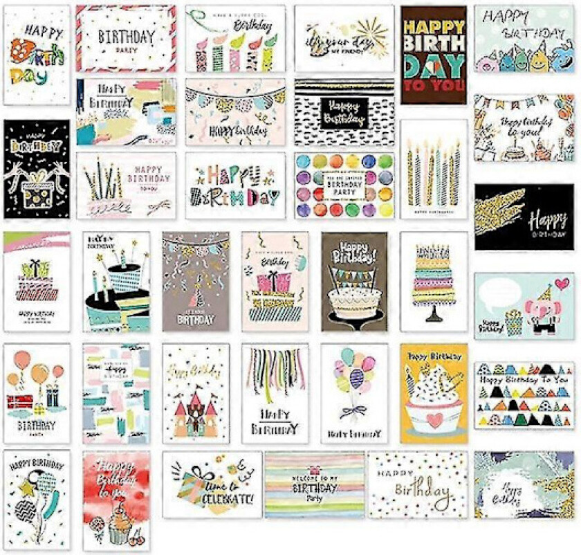 Bilde av 36-pakning Gratulasjonskort Unike Gratulasjonskort for Voksne og Barn