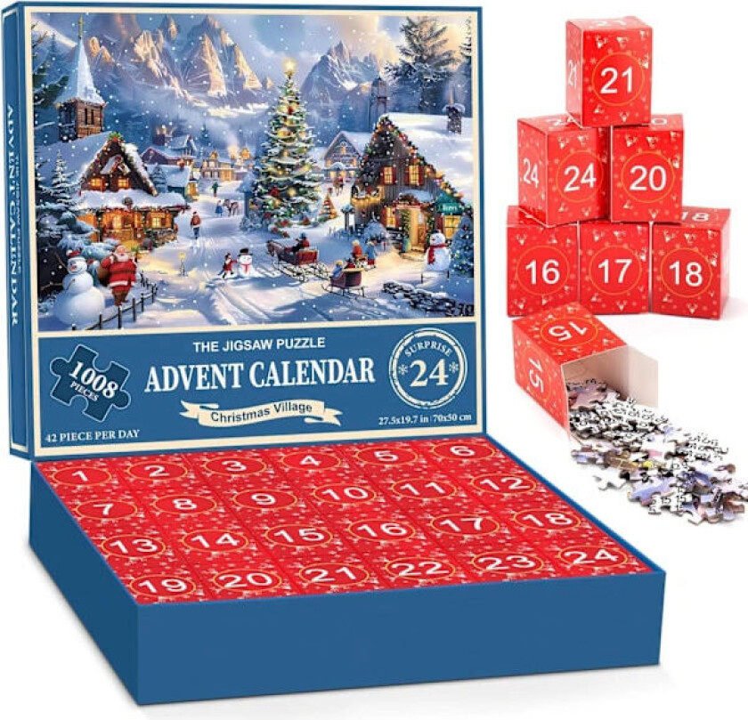 |NN| Adventskalender Puslespill - 1008 Brikker Puslespill, Adventskalender Puslespill for Voksne og Barn, Julepuslespill, Jul, Gave