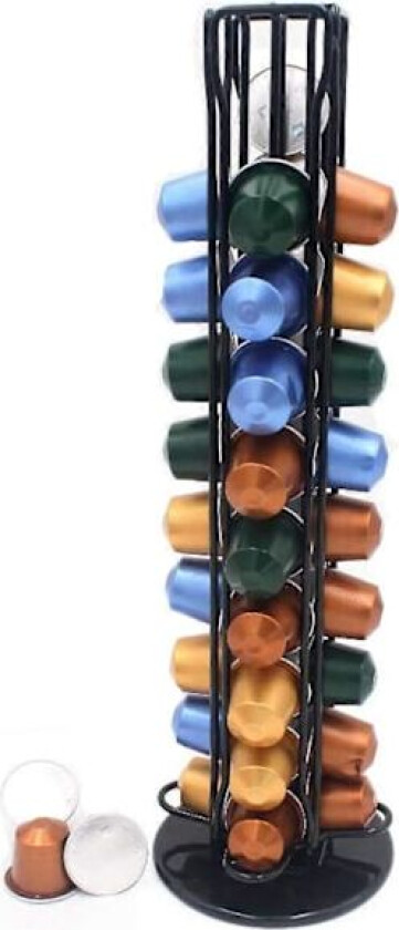 Kapselholder (40 stk.) roterende kapselstativ for oppbevaring av kaffekapsler, svart