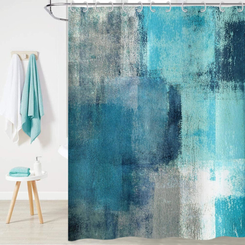 Turkis dusjforheng 180x180, abstrakt teal moderne samtidskunstverk