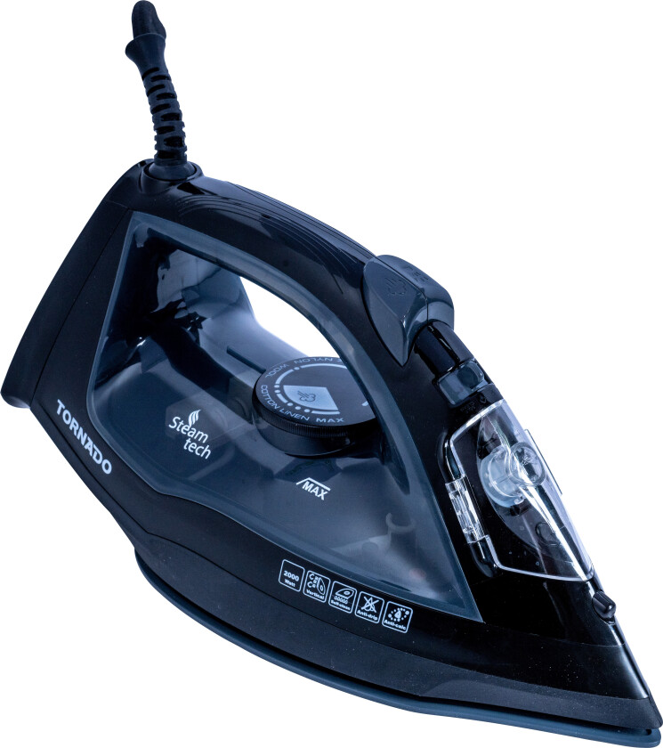 Tornado TST-2000G Dampstrykejern - 2000W, 300ml Vannbeholder, Keramisk Sål - Svart