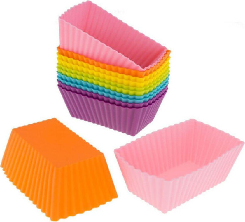 Rektangulære Jumbo Cupcake-former, 3,15 tommers silikon bakeformer Gjenbrukbare muffinsformer Mini Non-Stick brødform (Pakke med 12, tilfeldig farge)