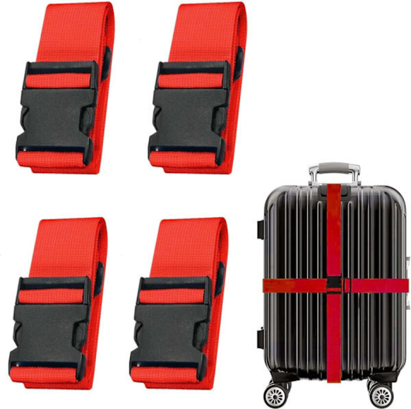 Koffert 4-delt Bagasjestropp Bagasjestroppsett Kryss Bagasjestropp Justerbar Koffertstropp Spenne Koffertstropp RØD