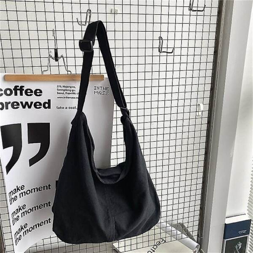 Håndveske Dame Skulder Bag Stor Canvas Crossbody Vesker for Kvinner Bomullsstoff Mote Koreanske Kvinnelige Studenter Skoleveske Håndvesker(svart)