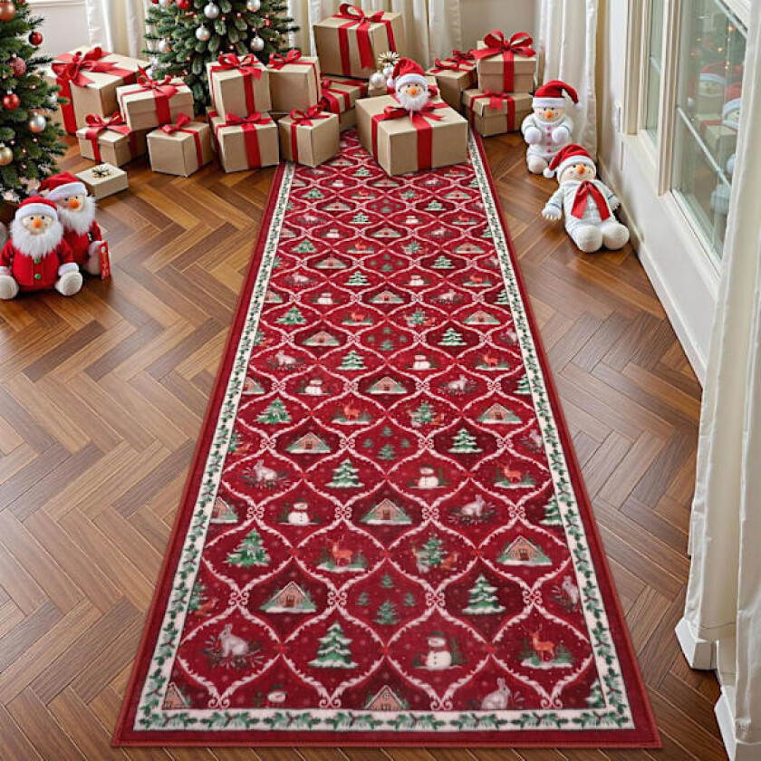 Høykvalitets imitert kasjmir sklisikker julematte for gang, kjøkkenmatte, vaskbar matte, rød baderomsmatte - 80 x 160 cm