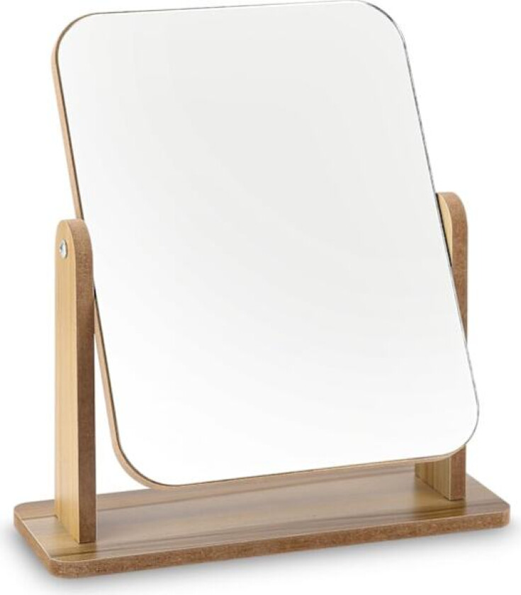 Sminkespeil i tre, lite stående speil 25 x 22 cm, 360 graders roterende bordplate speil, høyt stående speil