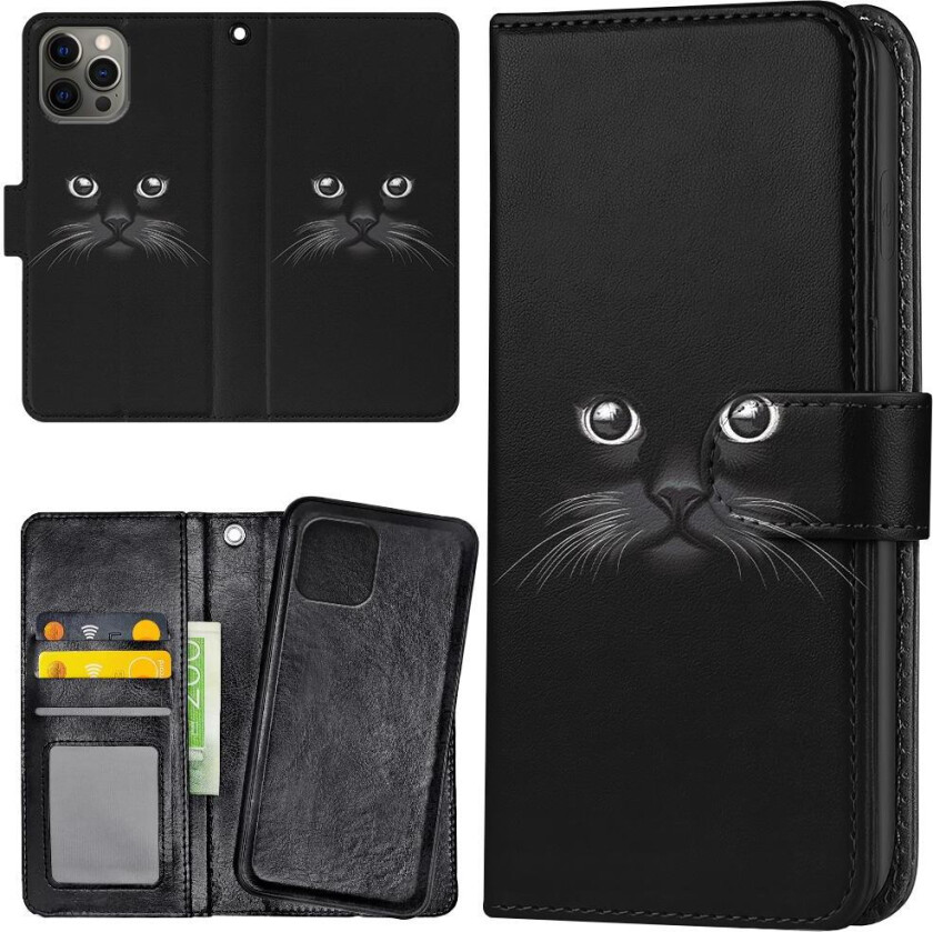 iPhone 13 Pro - Lommebok Deksel Svart Katt
