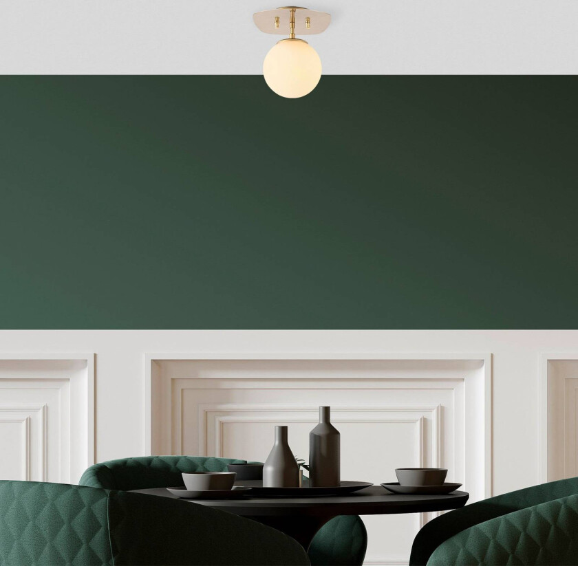 Taklampe Well, gullfarget, glass, Ø 20 cm, E14