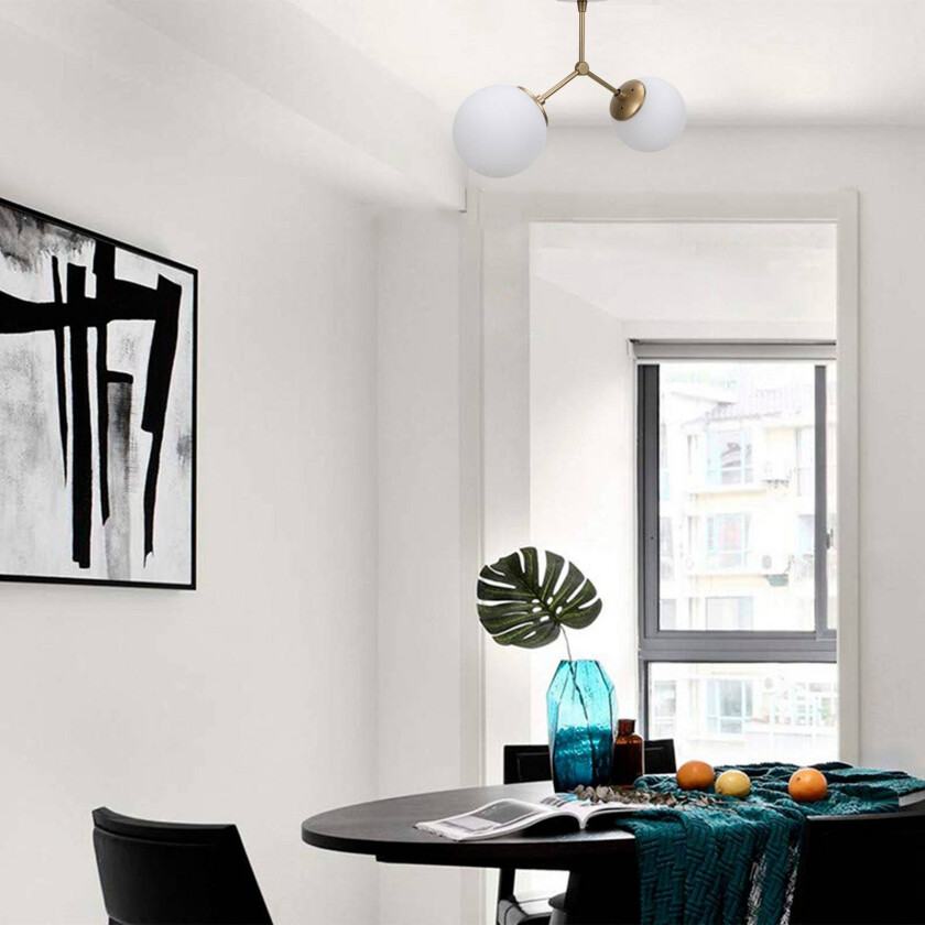 Taklampe Damar, gull, glass, 2 lyskilder, lengde 44 cm, E27