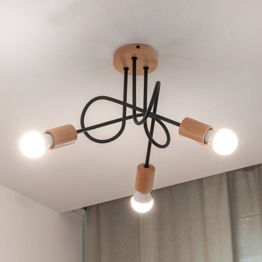 Taklampe Oxford, svart, tre, metall, 3 lyskilder, Ø 44 cm