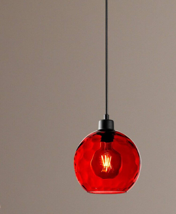 Benek pendellampe, rød, glass, Ø 20 cm, E27