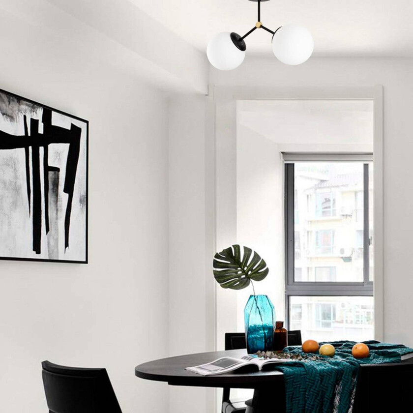 Taklampe Damar, svart, glass, 2 lyskilder, lengde 44 cm