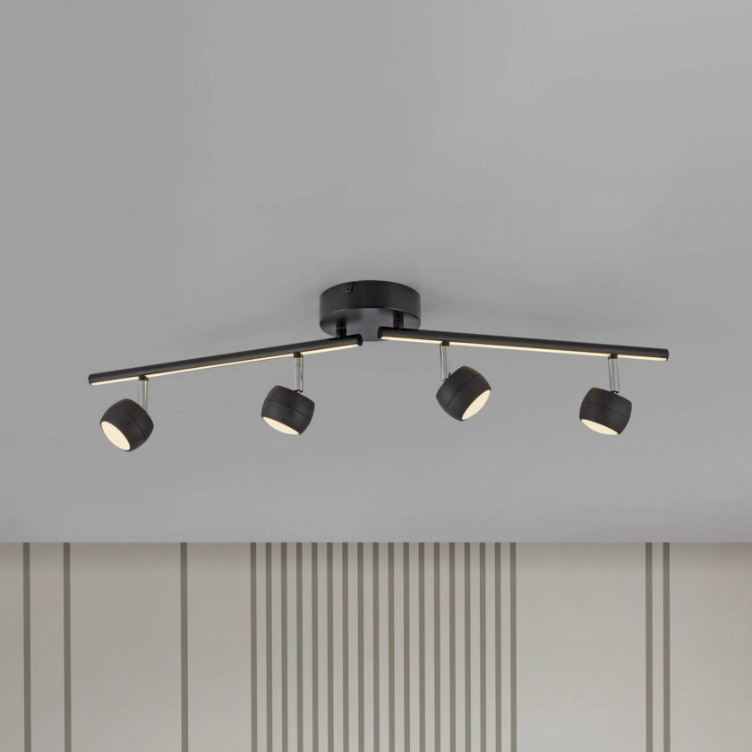 JUST LIGHT. LED-downlight Jarik, 4 lyskilder, svart, 3.000 K