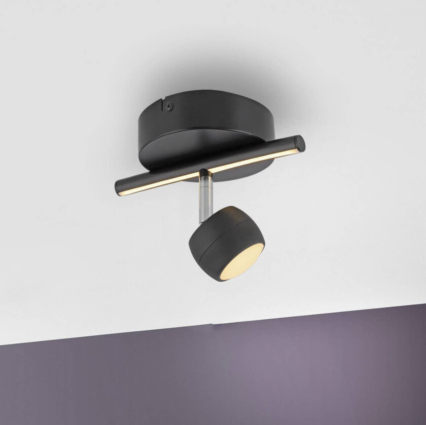 JUST LIGHT. LED-downlight Jarik, 1 lyskilde, svart, 3.000 K