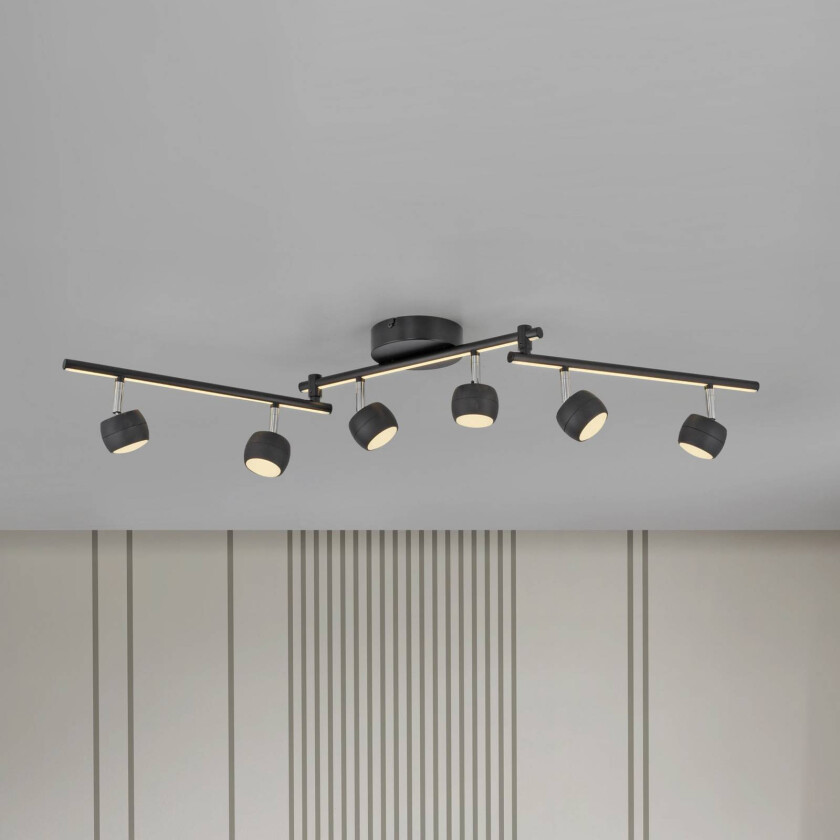 JUST LIGHT. LED-downlight Jarik, 6 lyskilder, svart, 3.000 K